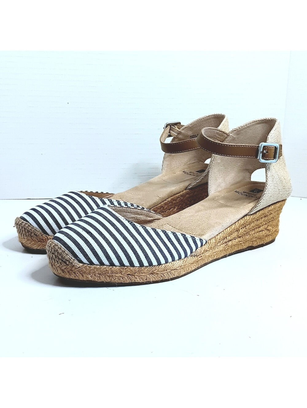 White Mountain Espadrille Kate Wedge Sandals Women's 9M Blue Striped Boho NWOB